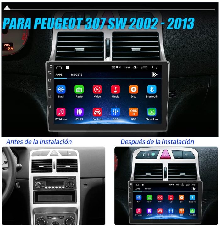 Android 10.0 [2GB+32GB] Radio Coche para Peugeot 307 SW CC 2002-2013, 9 Pulgadas Pantalla con WIFI/Bluetooth/GPS/FM/RDS/USB/RCA, Apoyo Mandos Aparcamiento, Mirrorlink