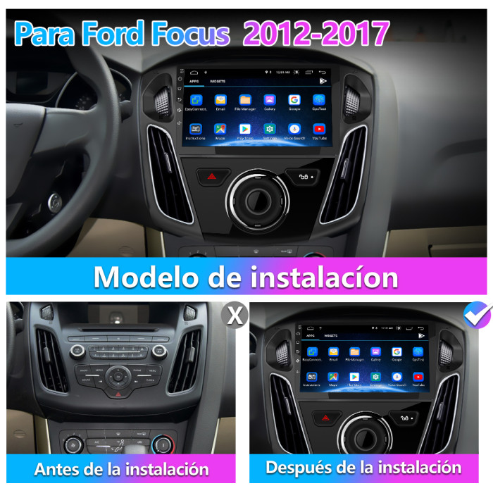 AWESAFE Android 10.0 [2GB+32GB] Radio Coche Ford Focus Mk3 2012-2017, 9  Pulgadas Pantalla para Coche, Autoradio con Bluetooth/FM/WiFi/USB, Apoyo  Mandos Volante, Aparcamiento