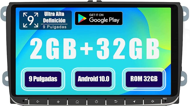 AWESAFE Android 10.0 [2GB+32GB] 9 Pulgadas Radio Coche con Pantalla Táctil para VW, Autoradio para VW con WiFi/GPS/Bluetooth/RDS/USB/FM Am, Admite Mandos del Volante y Aparcamiento