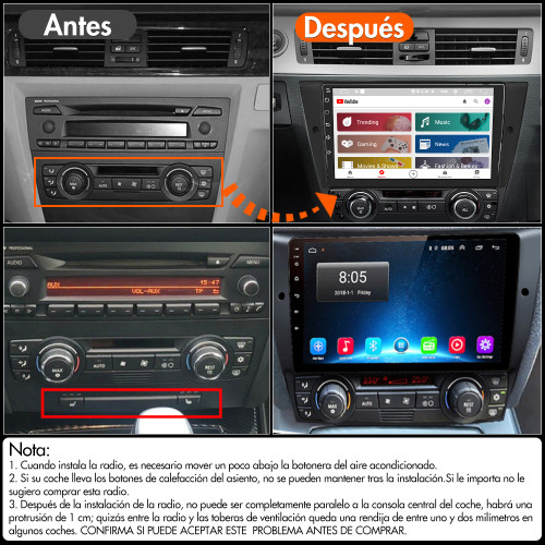 AWESAFE Android 10.0 [2GB+32GB] Radio Coche con Pantalla Táctil 9 Pulgadas para BMW Serie 3 E90/E91/E92/E93 , Autoradio con Bluetooth/GPS/FM/RDS/USB/RCA, Admite Mandos Volante y Aparcamiento