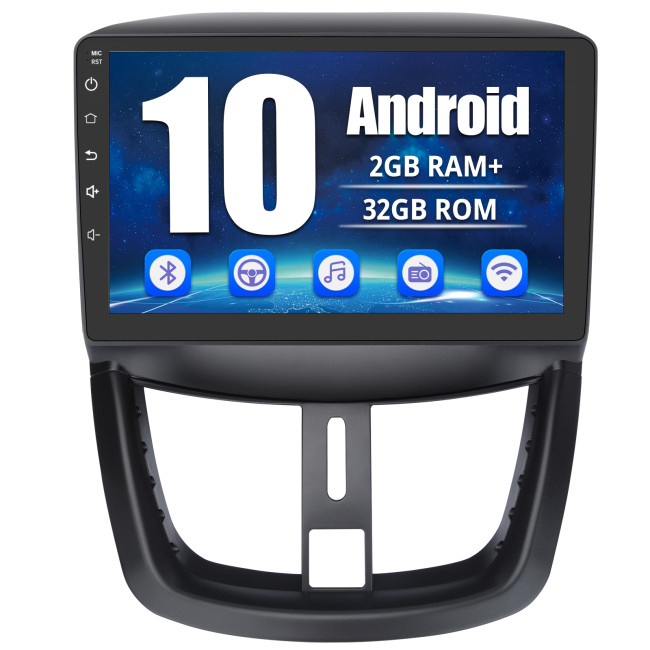 AWESAFE Android 10.0 [2GB+32GB] Radio de Coche para Peugeot 207 2006-2015, 9 Pulgadas Pantalla Táctil, Autoradio con WiFi/Bluetooth/GPS/FM/RDS/USB/RCA, Apoyo Mandos Volante, Aparcamiento, Mirrorlink