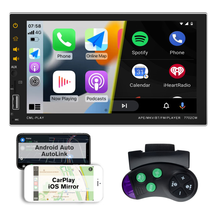 AWESAFE Radio Coche 2 DIN Reproductor de Carplay/Android Auto/iOS  Mirror/Auto Link, Autoradio con