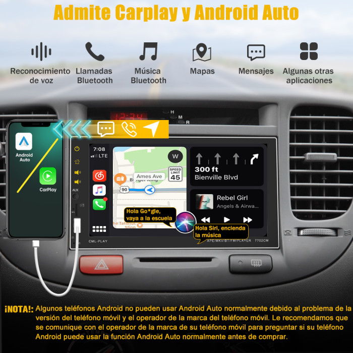 AWESAFE Radio Coche 2 DIN Reproductor de Carplay/Android Auto/iOS  Mirror/Auto Link, Autoradio con