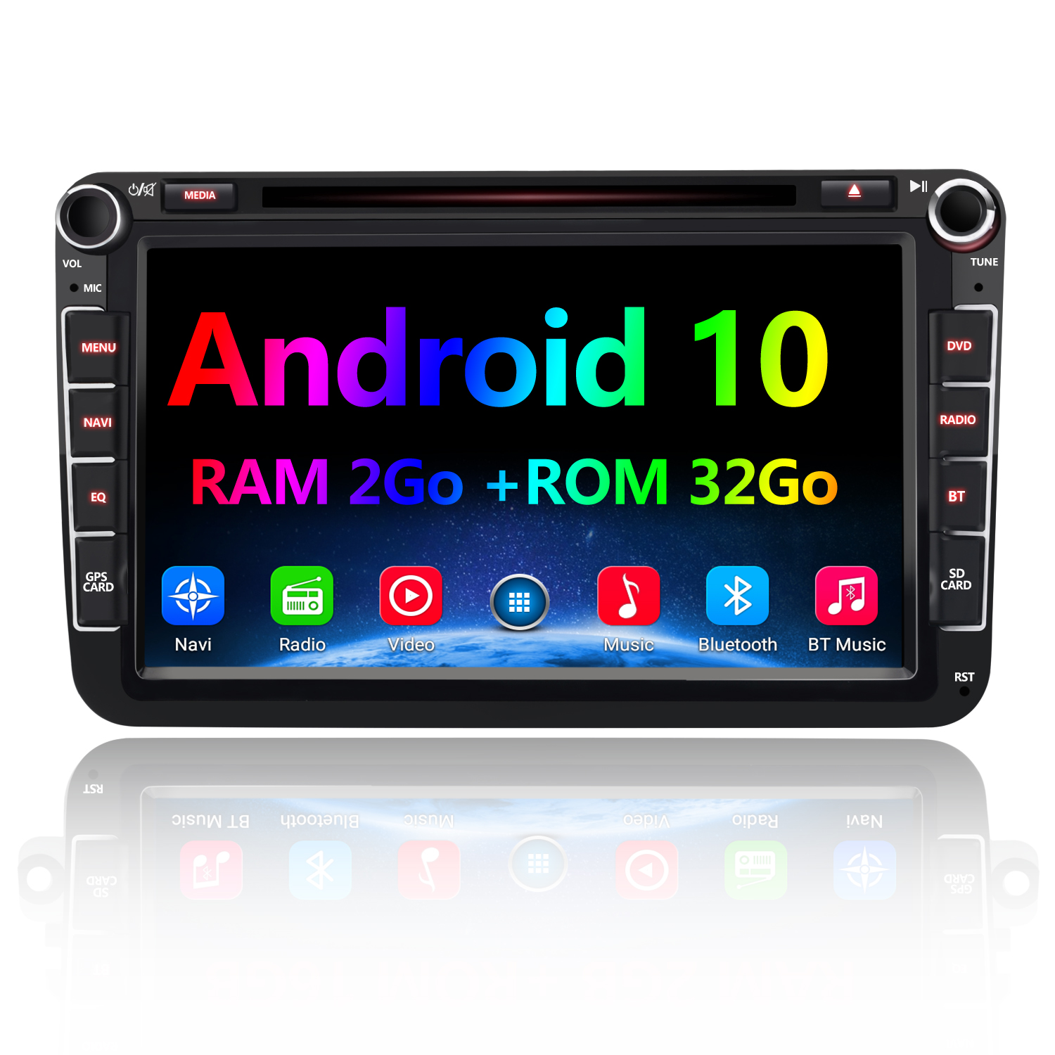 Autoradio Android 10.0 pour VW Voiture 2Go RAM 32Go ROM 8 Pouces Écran Tactile Bluetooth WiFi FM Récepteur Mobile Téléphone Miroir Lien avec Double USB Supporte la Fonction dappui-tête 