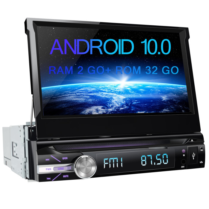 € 239.99 - AWESAFE Android 10.0 Autoradio 1din Universal Voiture Models  Écran rétractable de 7 Pouces Cartes Hors Ligne préinstallées Supporte Le  CD DVD WiFi Bluetooth FM AM RDS USB SD AUX
