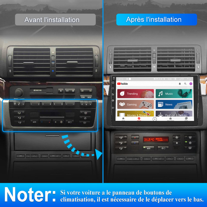 € 249.99 - AWESAFE Autoradio pour BMW E46 Android 10.0 Radio 9 HD Écran  Tactile GPS Navigation avec Bluetooth WiFi Volant Commande 2 Go + 32 Go -  fr.awesafeshop.com