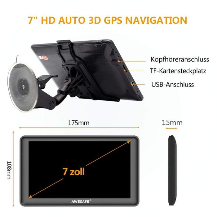 7"AWESAFE GPS Navi Navigation LKW Navigationsgerät mit Rückfahrkamera 8GB Karten