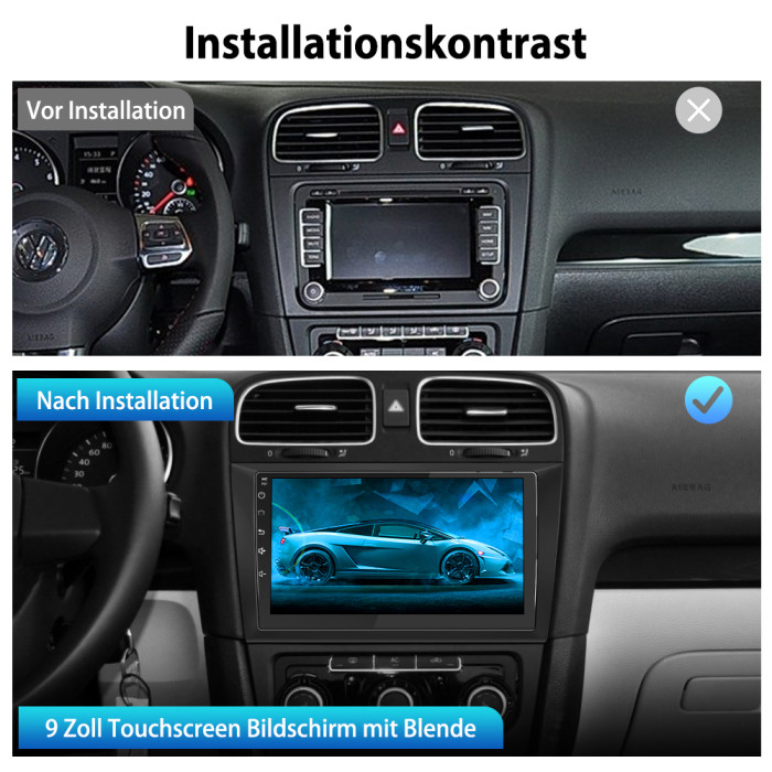 € 210.00 - Android 10 Autoradio für VW Golf 6, 2G+32G, 9 Zoll Touchscreen,  mit Blende, Navigation Bluetooth MirrorLink RDS WiFi Unterstützung -  de.awesafeshop.com