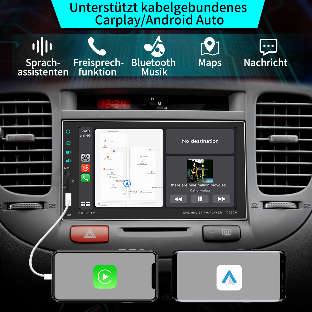 MOOHOP Autoradio Mit Mirrorlink 7 Zoll 2 Din Auto Radio Audio Bluetooth Touch Mp5 Player Mit Mini RüCkfahrkamera Autostereo Kann Mit RüCkfahrkamera Verbunden Werden 