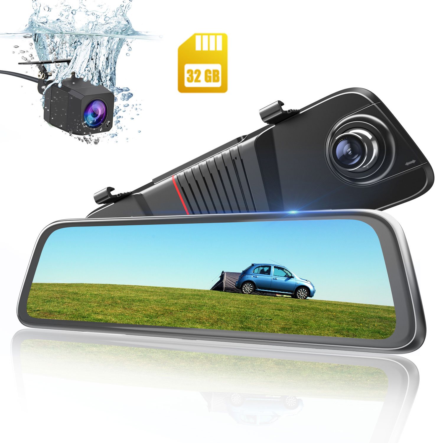 AWESAFE 10 Inch Mirror Dash Cam 1080P Front and Rear Dual Lens,Rear Mirror Camera with 24 Hours Parking Monitor and G Sensor