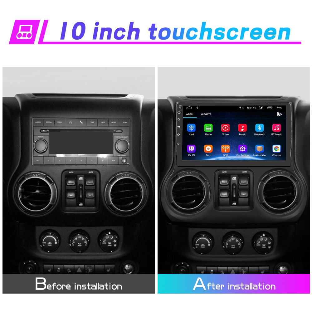 TPMS Function USB Car Radio Support Bluetooth MirrorLink Hizpo Car Stereo for Jeep Wrangler JK 2007-2016 Backup Camera 10.1 HD Touchscreen in-Dash GPS Navigation Compatible with Apple CarPlay 