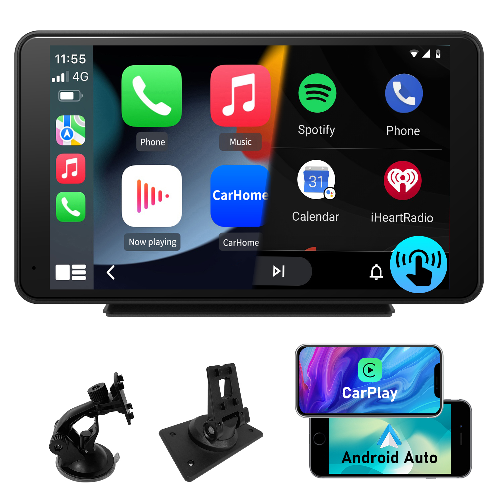 Support Bluetooth WiFi USB SD Steering Wheel Control RDS Radio Mirror Link AWESAFE Android 9.0 Car Stereo Radio 1 Din with 7 inch GPS Sat Nav MP5 Player Retractable Touch Screen 