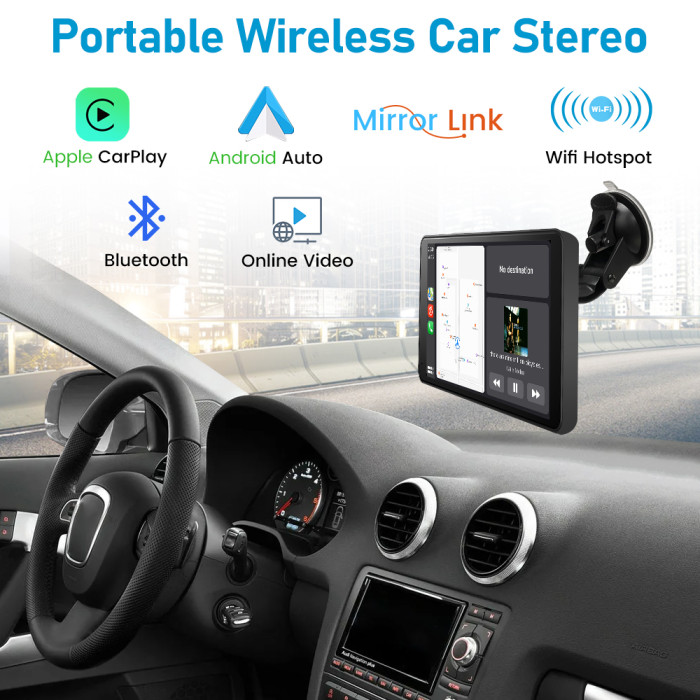 US$ 139.99 - AWESAFE Wireless Carplay Android Auto, Portable Car Radio  Player 7 Inch Full HD Touch Screen Car Audio Receiver Support Bluetooth,  WiFi, Mirror Link, GPS, Siri, FM… - www.awesafeshop.com