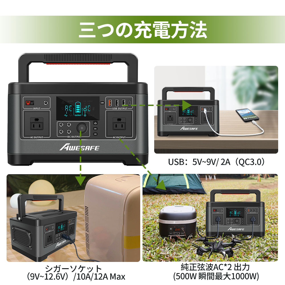 ポータブル電源 大容量140400mAh/520Wh 家庭用蓄電池 PSE認証済