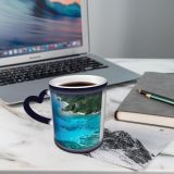 NC Ceramic Photo Coffee Mugs,Okinawa Prefecture Beach Sea High Aerial Beauty Coastal Feature Coastline Space Coral,Custom Picture Mug Magic Heat Sensitive Color Changing Mug Milk Tea Cup Personalize