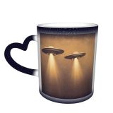 NC Ceramic Photo Coffee Mugs,Old Fashioned UFO Futuristic Spaceship Alien Art Outer Space Sepia Toned Sky,Custom Picture Mug Magic Heat Sensitive Color Changing Mug Milk Tea Cup Personalized Gifts f