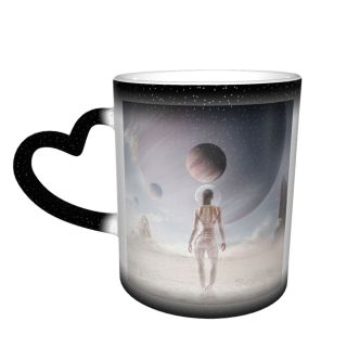 NC Ceramic Photo Coffee Mugs,Outer Space Alien Astronaut Futuristic Planet Moon Rear Fantasy Lifestyles Scenics Sky,Custom Picture Mug Magic Heat Sensitive Color Changing Mug Milk Tea Cup Personaliz