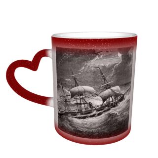 NC Ceramic Photo Coffee Mugs,Old Storm Past Sea History Nautical Vessel Sailing Ship Shipwreck Atlantic Ocean,Custom Picture Mug Magic Heat Sensitive Color Changing Mug Milk Tea Cup Personalized Gif