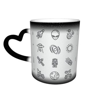 NC Ceramic Photo Coffee Mugs,Outer Space Astronaut Futuristic Telescope Planet Spaceship UFO Alien Shuttle Robot Earth,Custom Picture Mug Magic Heat Sensitive Color Changing Mug Milk Tea Cup Persona