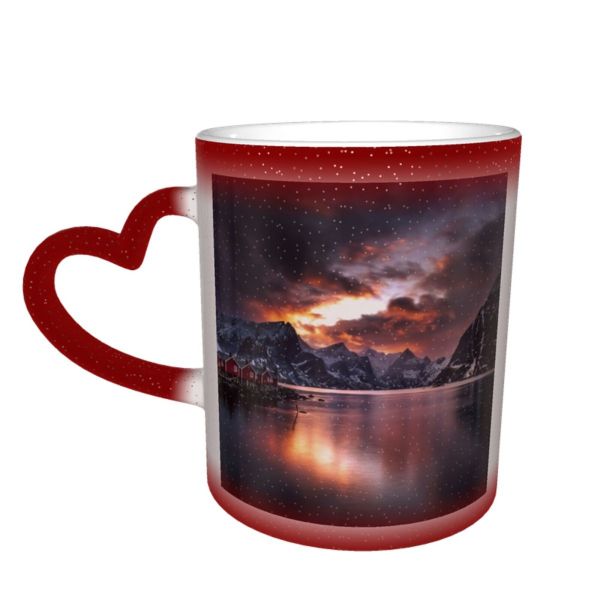 NC Ceramic Photo Coffee Mugs,Alaska State Arctic Astronomy Aurora Borealis Beach Canada Temperature Finland Finnish Lapland,Custom Picture Mug Magic Heat Sensitive Color Changing Mug Milk Tea Cup Pe