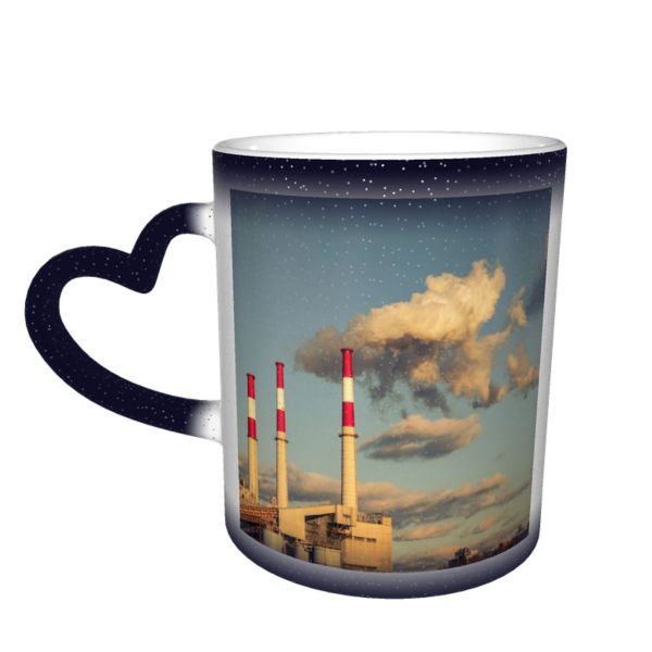 NC Ceramic Photo Coffee Mugs,Air Pollution Architecture Building Exterior Built Structure Chemical Chimney City Cityscape Cloud,Custom Picture Mug Magic Heat Sensitive Color Changing Mug Milk Tea Cu
