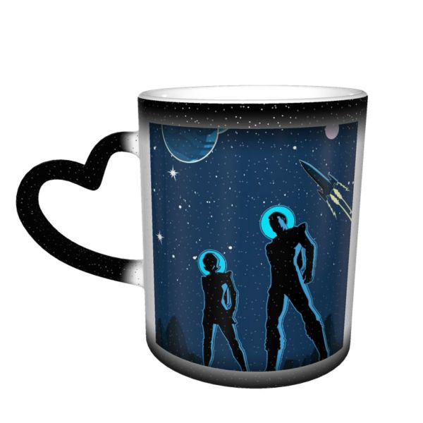 NC Ceramic Photo Coffee Mugs,Outer Space 970 979 Cartoon Comic Science Astronaut Cosmonaut Couple Relationship Explorer,Custom Picture Mug Magic Heat Sensitive Color Changing Mug Milk Tea Cup Person