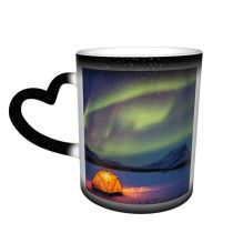 NC Ceramic Photo Coffee Mugs,Alaska State Arctic Aurora Borealis Dramatic Sky Mountain Night Outdoors Snow Star,Custom Picture Mug Magic Heat Sensitive Color Changing Mug Milk Tea Cup Personalized G