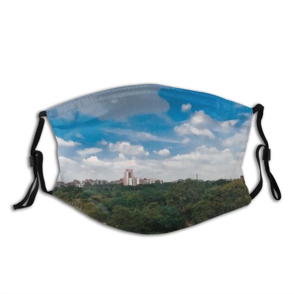 NC Azure Sky Cloud Wallpapers Architecture Land Pictures City Urban Office Metropolis Building Dust Washable Reusable Filter and Reusable Mouth Warm Windproof Cotton Face