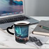 NC Ceramic Photo Coffee Mugs,Alaska State Arctic Astronomy Aurora Borealis Beach Canada Temperature Finland Finnish Lapland,Custom Picture Mug Magic Heat Sensitive Color Changing Mug Milk Tea Cup Pe