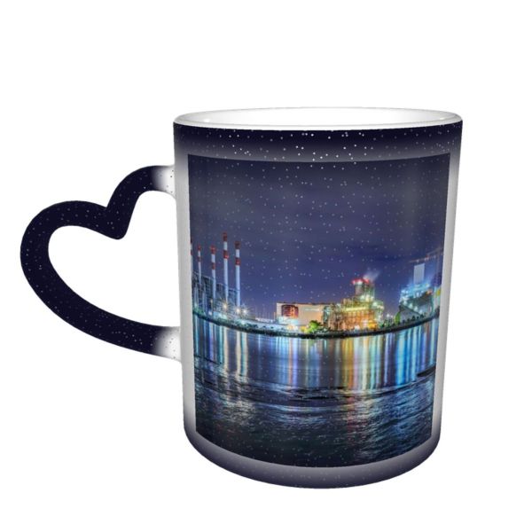 NC Ceramic Photo Coffee Mugs,Air Pollution Architecture Built Structure Chemical Chimney City Coal Crude Oil Drone,Custom Picture Mug Magic Heat Sensitive Color Changing Mug Milk Tea Cup Personalize