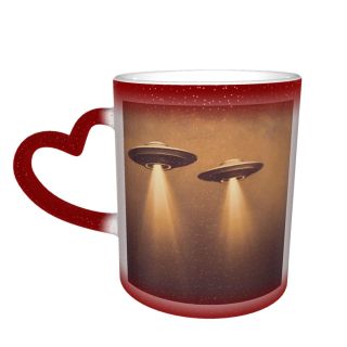 NC Ceramic Photo Coffee Mugs,Old Fashioned UFO Futuristic Spaceship Alien Art Outer Space Sepia Toned Sky,Custom Picture Mug Magic Heat Sensitive Color Changing Mug Milk Tea Cup Personalized Gifts f