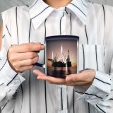 NC Ceramic Photo Coffee Mugs,Offshore Platform Silhouette Sea Night Sunset Building Exterior Space Fossil Fuel Power,Custom Picture Mug Magic Heat Sensitive Color Changing Mug Milk Tea Cup Personali