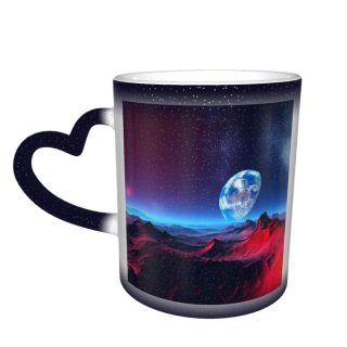 NC Ceramic Photo Coffee Mugs,Outer Space Alien Planet Landscape Scenery Dark Futuristic Arid Barren Topics Digitally,Custom Picture Mug Magic Heat Sensitive Color Changing Mug Milk Tea Cup Personali