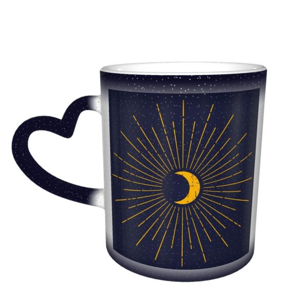 NC Ceramic Photo Coffee Mugs,Outer Space Abstract Adventure Art Aspirations Cartoon Childhood Crescent Decoration Distressed Dreaming,Custom Picture Mug Magic Heat Sensitive Color Changing Mug Milk