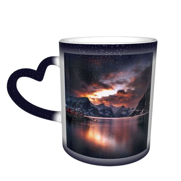 NC Ceramic Photo Coffee Mugs,Alaska State Arctic Astronomy Aurora Borealis Beach Canada Temperature Finland Finnish Lapland,Custom Picture Mug Magic Heat Sensitive Color Changing Mug Milk Tea Cup Pe