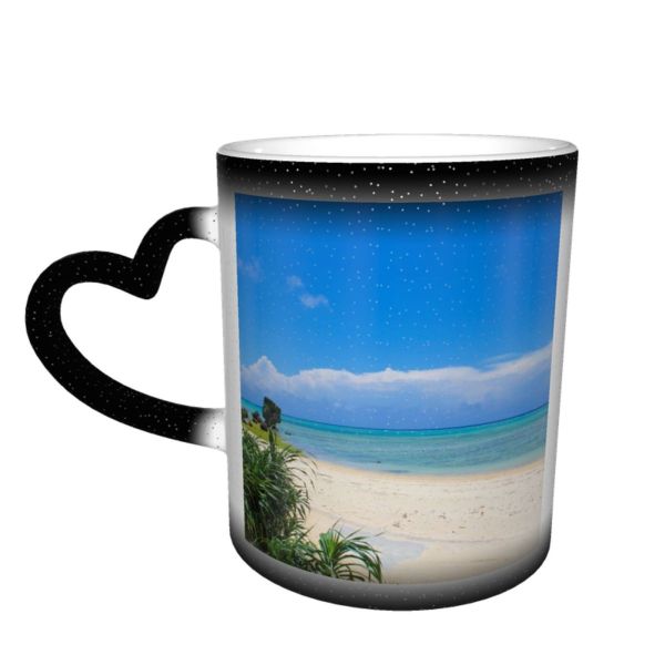 NC Ceramic Photo Coffee Mugs,Okinawa Prefecture Sea Beach Sand Sky Beauty Cloud Growth Horizon Over Land,Custom Picture Mug Magic Heat Sensitive Color Changing Mug Milk Tea Cup Personalized Gifts fo