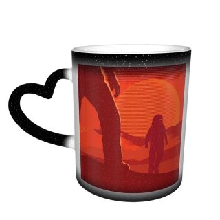 NC Ceramic Photo Coffee Mugs,Outer Space Astronaut Mars Planet Alien Stratosphere Adventure Moon Rocket Spaceship Silhouette,Custom Picture Mug Magic Heat Sensitive Color Changing Mug Milk Tea Cup P