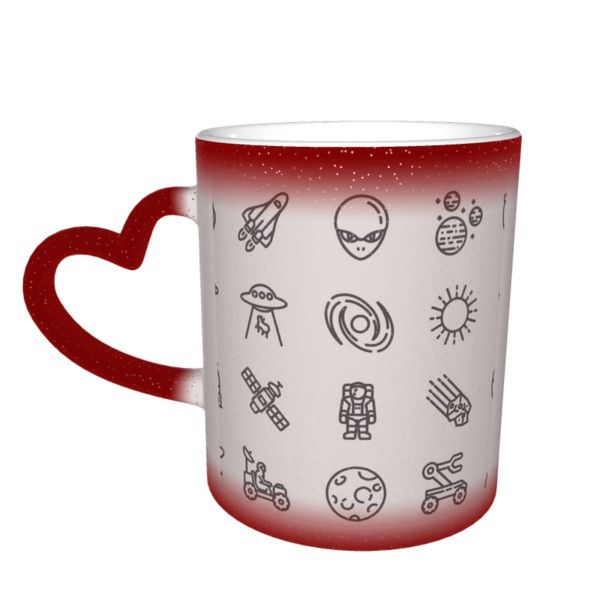 NC Ceramic Photo Coffee Mugs,Outer Space Astronaut Futuristic Telescope Planet Spaceship UFO Alien Shuttle Robot Earth,Custom Picture Mug Magic Heat Sensitive Color Changing Mug Milk Tea Cup Persona