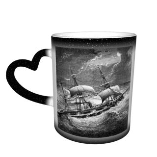 NC Ceramic Photo Coffee Mugs,Old Storm Past Sea History Nautical Vessel Sailing Ship Shipwreck Atlantic Ocean,Custom Picture Mug Magic Heat Sensitive Color Changing Mug Milk Tea Cup Personalized Gif
