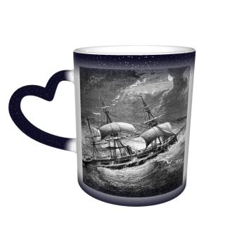 NC Ceramic Photo Coffee Mugs,Old Storm Past Sea History Nautical Vessel Sailing Ship Shipwreck Atlantic Ocean,Custom Picture Mug Magic Heat Sensitive Color Changing Mug Milk Tea Cup Personalized Gif