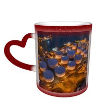 NC Ceramic Photo Coffee Mugs,Oil Tanker Aerial Directly Above Hong Kong Refinery Air Pollution Anchor Vessel,Custom Picture Mug Magic Heat Sensitive Color Changing Mug Milk Tea Cup Personalized Gift