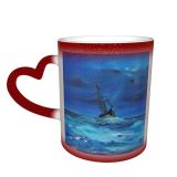 NC Ceramic Photo Coffee Mugs,Oil Storm Wave Modern Sea Sky Ship Artist's Canvas Abstract Art Craft,Custom Picture Mug Magic Heat Sensitive Color Changing Mug Milk Tea Cup Personalized Gifts for Fami