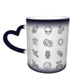 NC Ceramic Photo Coffee Mugs,Outer Space Astronaut Futuristic Telescope Planet Spaceship UFO Alien Shuttle Robot Earth,Custom Picture Mug Magic Heat Sensitive Color Changing Mug Milk Tea Cup Persona