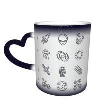 NC Ceramic Photo Coffee Mugs,Outer Space Astronaut Futuristic Telescope Planet Spaceship UFO Alien Shuttle Robot Earth,Custom Picture Mug Magic Heat Sensitive Color Changing Mug Milk Tea Cup Persona