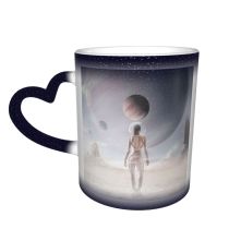 NC Ceramic Photo Coffee Mugs,Outer Space Alien Astronaut Futuristic Planet Moon Rear Fantasy Lifestyles Scenics Sky,Custom Picture Mug Magic Heat Sensitive Color Changing Mug Milk Tea Cup Personaliz