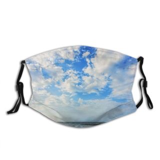 NC Azure Sky Cloud Wallpapers Panoramic Grey Pictures Coast Sea Ocean Shoreline Commons Dust Washable Reusable Filter and Reusable Mouth Warm Windproof Cotton Face