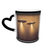 NC Ceramic Photo Coffee Mugs,Old Fashioned UFO Futuristic Spaceship Alien Art Outer Space Sepia Toned Sky,Custom Picture Mug Magic Heat Sensitive Color Changing Mug Milk Tea Cup Personalized Gifts f