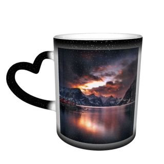 NC Ceramic Photo Coffee Mugs,Alaska State Arctic Astronomy Aurora Borealis Beach Canada Temperature Finland Finnish Lapland,Custom Picture Mug Magic Heat Sensitive Color Changing Mug Milk Tea Cup Pe