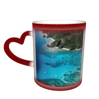 NC Ceramic Photo Coffee Mugs,Okinawa Prefecture Beach Sea High Aerial Beauty Coastal Feature Coastline Space Coral,Custom Picture Mug Magic Heat Sensitive Color Changing Mug Milk Tea Cup Personalize