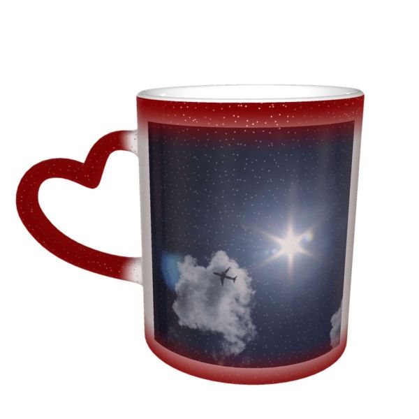 NC Ceramic Photo Coffee Mugs,Airplane Atmospheric Mood Change Cloud Sky Cloudscape Commercial Space Directly Above Dramatic,Custom Picture Mug Magic Heat Sensitive Color Changing Mug Milk Tea Cup Pe